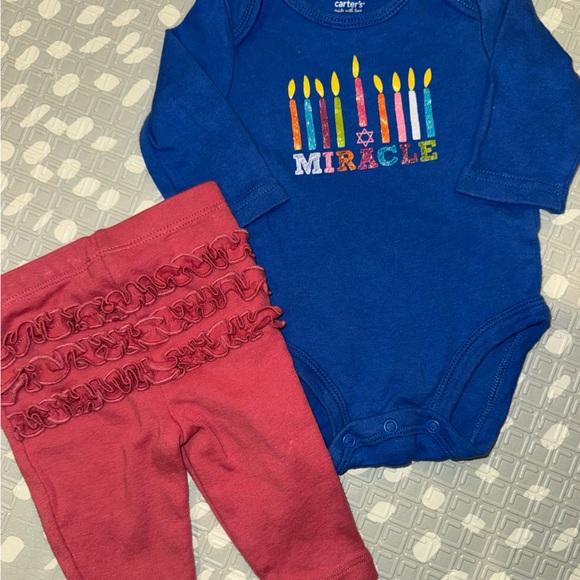 Carters Baby Girl Hanukkah Miracle Menorah Star of David Bodysuit Ruffle Legging - Picture 3 of 11